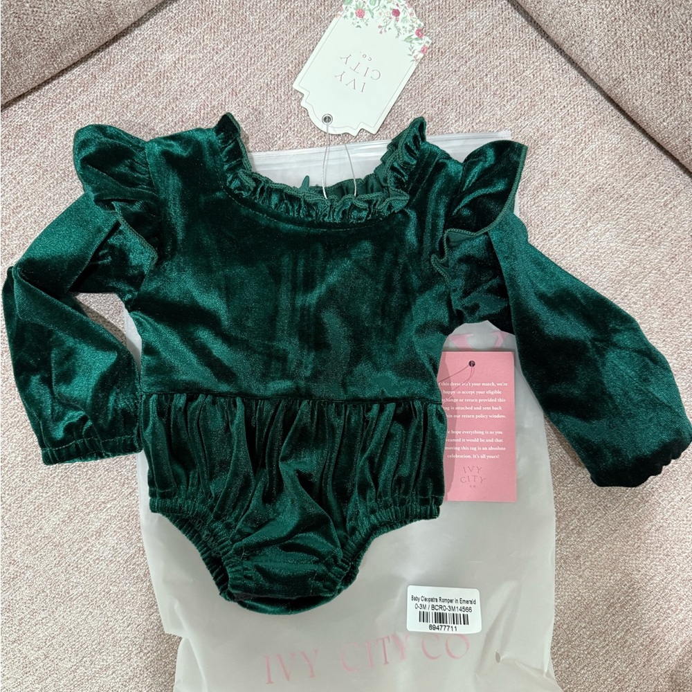 Green Velvet Baby Romper